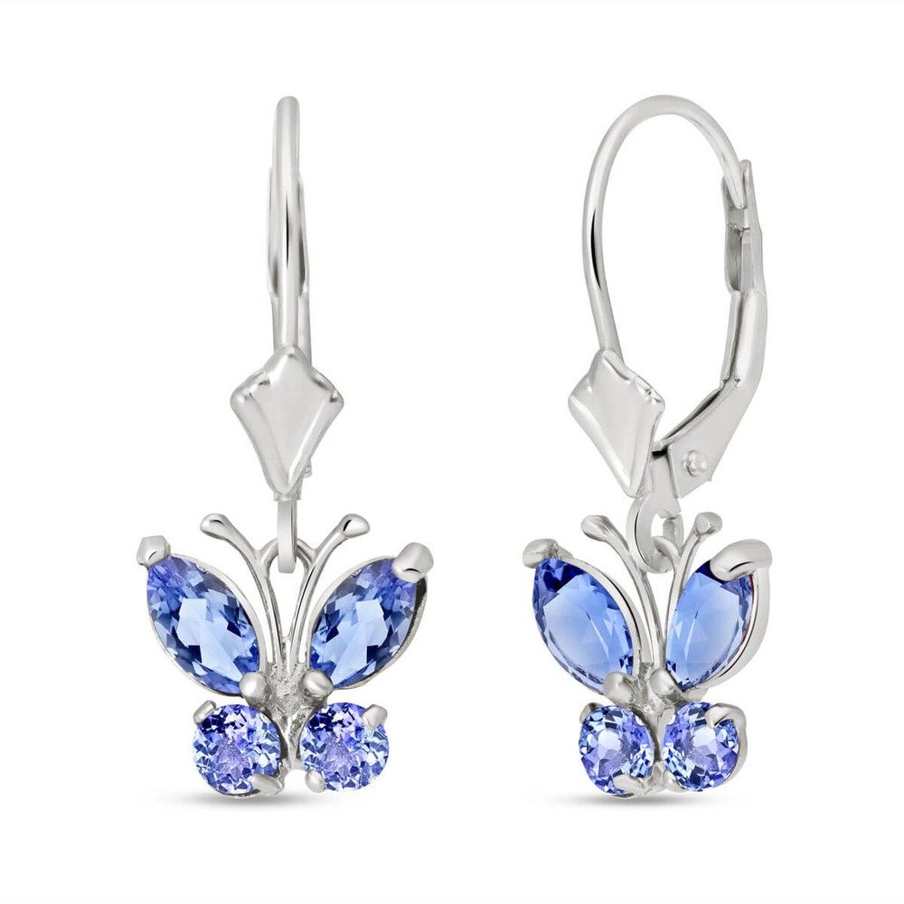14K. GOLD BUTTERFLY EARRING WITH NATURAL TANZANITES (White Gold) - Picture 1 of 1